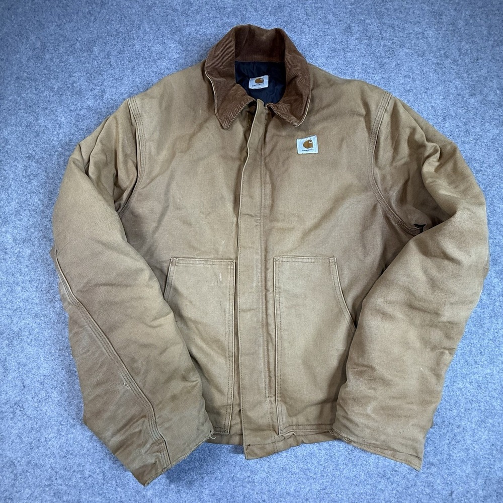 Vintage Carhartt Detroit Jacket Mens XL Brown Duck Canvas Quilted Distressed